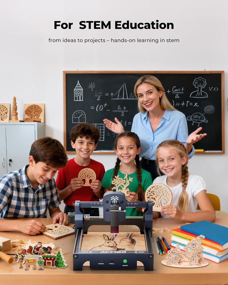 Acmer S1 Laser Engraver, 2500mW Laser Engraver Machine Higher Accuracy Wood Cutter and Engraving Machine with Working Area 130x130mm,0.04mm Laser Spot for Wood Acrylic Metal Glass - Image 2